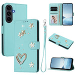 ZS01 Custodia per telefono a doppio strato in ecopelle vegana con motivo floreale a cuori e cinturino da polso, For Samsung Galaxy S26 5G, For Samsung Galaxy S25 FE 5G, For Samsung Galaxy S25 Edge 5G