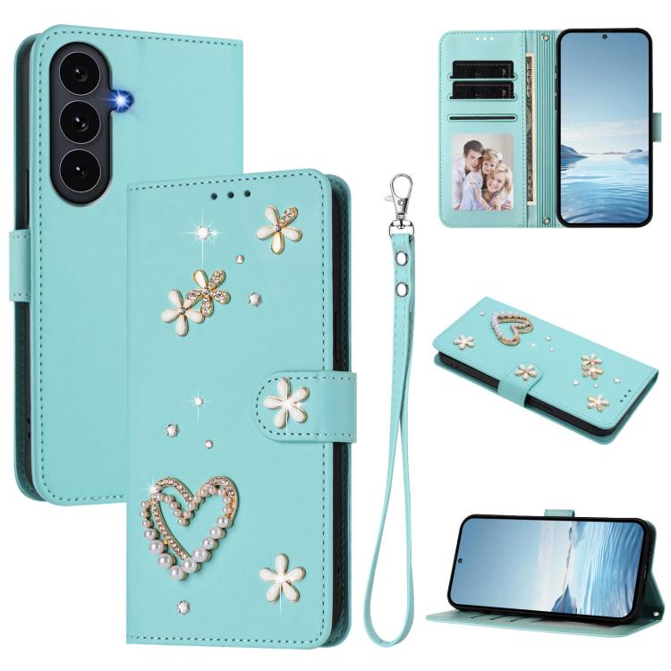 ZS01 Custodia per telefono a doppio strato in ecopelle vegana con motivo floreale a cuori e cinturino da polso, For Samsung Galaxy S26 5G, For Samsung Galaxy S25 FE 5G, For Samsung Galaxy S25 Edge 5G
