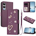 ZS01 Custodia per telefono a doppio strato in ecopelle vegana con motivo floreale a cuori e cinturino da polso, For Samsung Galaxy S26 5G, For Samsung Galaxy S25 FE 5G, For Samsung Galaxy S25 Edge 5G