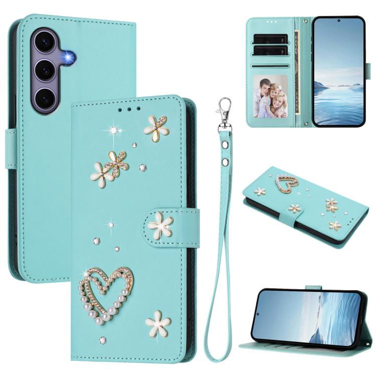 ZS01 Custodia per telefono a doppio strato in ecopelle vegana con motivo floreale a cuori e cinturino da polso, For Samsung Galaxy S25 / S24 5G, For Samsung Galaxy S25+ / S24+ 5G, For Samsung Galaxy S25 Ultra 5G