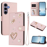 ZS01 Custodia per telefono a doppio strato in ecopelle vegana con motivo floreale a cuori e cinturino da polso, For Samsung Galaxy S25 / S24 5G, For Samsung Galaxy S25+ / S24+ 5G, For Samsung Galaxy S25 Ultra 5G