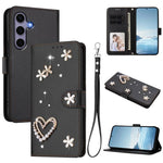 ZS01 Custodia per telefono a doppio strato in ecopelle vegana con motivo floreale a cuori e cinturino da polso, For Samsung Galaxy S25 / S24 5G, For Samsung Galaxy S25+ / S24+ 5G, For Samsung Galaxy S25 Ultra 5G
