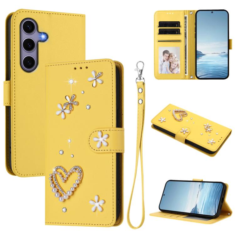 ZS01 Custodia per telefono a doppio strato in ecopelle vegana con motivo floreale a cuori e cinturino da polso, For Samsung Galaxy S25 / S24 5G, For Samsung Galaxy S25+ / S24+ 5G, For Samsung Galaxy S25 Ultra 5G