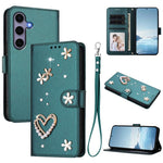 ZS01 Custodia per telefono a doppio strato in ecopelle vegana con motivo floreale a cuori e cinturino da polso, For Samsung Galaxy S25 / S24 5G, For Samsung Galaxy S25+ / S24+ 5G, For Samsung Galaxy S25 Ultra 5G