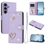 ZS01 Custodia per telefono a doppio strato in ecopelle vegana con motivo floreale a cuori e cinturino da polso, For Samsung Galaxy S25 / S24 5G, For Samsung Galaxy S25+ / S24+ 5G, For Samsung Galaxy S25 Ultra 5G