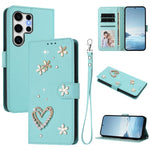 ZS01 Custodia per telefono a doppio strato in ecopelle vegana con motivo floreale a cuori e cinturino da polso, For Samsung Galaxy S25 / S24 5G, For Samsung Galaxy S25+ / S24+ 5G, For Samsung Galaxy S25 Ultra 5G