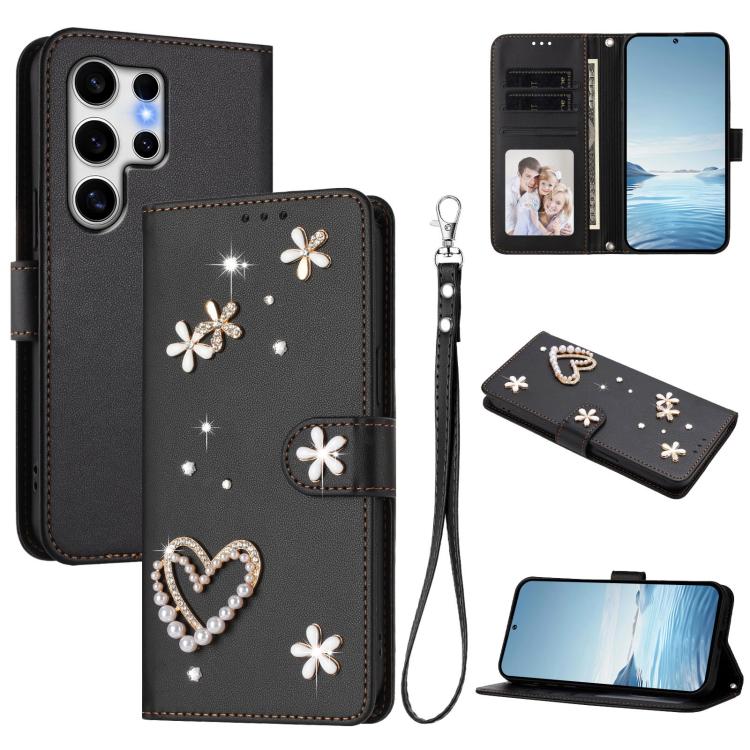 ZS01 Custodia per telefono a doppio strato in ecopelle vegana con motivo floreale a cuori e cinturino da polso, For Samsung Galaxy S25 / S24 5G, For Samsung Galaxy S25+ / S24+ 5G, For Samsung Galaxy S25 Ultra 5G