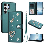 ZS01 Custodia per telefono a doppio strato in ecopelle vegana con motivo floreale a cuori e cinturino da polso, For Samsung Galaxy S25 / S24 5G, For Samsung Galaxy S25+ / S24+ 5G, For Samsung Galaxy S25 Ultra 5G