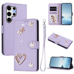 ZS01 Custodia per telefono a doppio strato in ecopelle vegana con motivo floreale a cuori e cinturino da polso, For Samsung Galaxy S25 / S24 5G, For Samsung Galaxy S25+ / S24+ 5G, For Samsung Galaxy S25 Ultra 5G