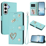 ZS01 Custodia per telefono a doppio strato in ecopelle vegana con motivo floreale a cuori e cinturino da polso, For Samsung Galaxy S24 FE 5G, For Samsung Galaxy S24 Ultra 5G, For Samsung Galaxy S23 FE 5G