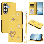ZS01 Custodia per telefono a doppio strato in ecopelle vegana con motivo floreale a cuori e cinturino da polso, For Samsung Galaxy S24 FE 5G, For Samsung Galaxy S24 Ultra 5G, For Samsung Galaxy S23 FE 5G