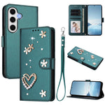 ZS01 Custodia per telefono a doppio strato in ecopelle vegana con motivo floreale a cuori e cinturino da polso, For Samsung Galaxy S24 FE 5G, For Samsung Galaxy S24 Ultra 5G, For Samsung Galaxy S23 FE 5G