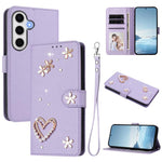 ZS01 Custodia per telefono a doppio strato in ecopelle vegana con motivo floreale a cuori e cinturino da polso, For Samsung Galaxy S24 FE 5G, For Samsung Galaxy S24 Ultra 5G, For Samsung Galaxy S23 FE 5G