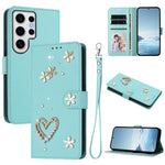 ZS01 Custodia per telefono a doppio strato in ecopelle vegana con motivo floreale a cuori e cinturino da polso, For Samsung Galaxy S24 FE 5G, For Samsung Galaxy S24 Ultra 5G, For Samsung Galaxy S23 FE 5G