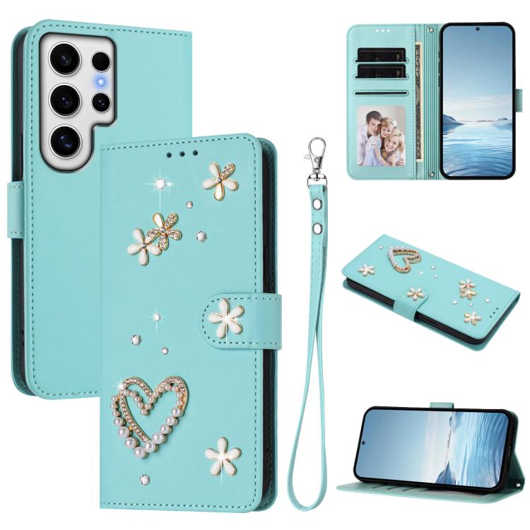 ZS01 Custodia per telefono a doppio strato in ecopelle vegana con motivo floreale a cuori e cinturino da polso, For Samsung Galaxy S24 FE 5G, For Samsung Galaxy S24 Ultra 5G, For Samsung Galaxy S23 FE 5G