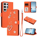 ZS01 Custodia per telefono a doppio strato in ecopelle vegana con motivo floreale a cuori e cinturino da polso, For Samsung Galaxy S24 FE 5G, For Samsung Galaxy S24 Ultra 5G, For Samsung Galaxy S23 FE 5G