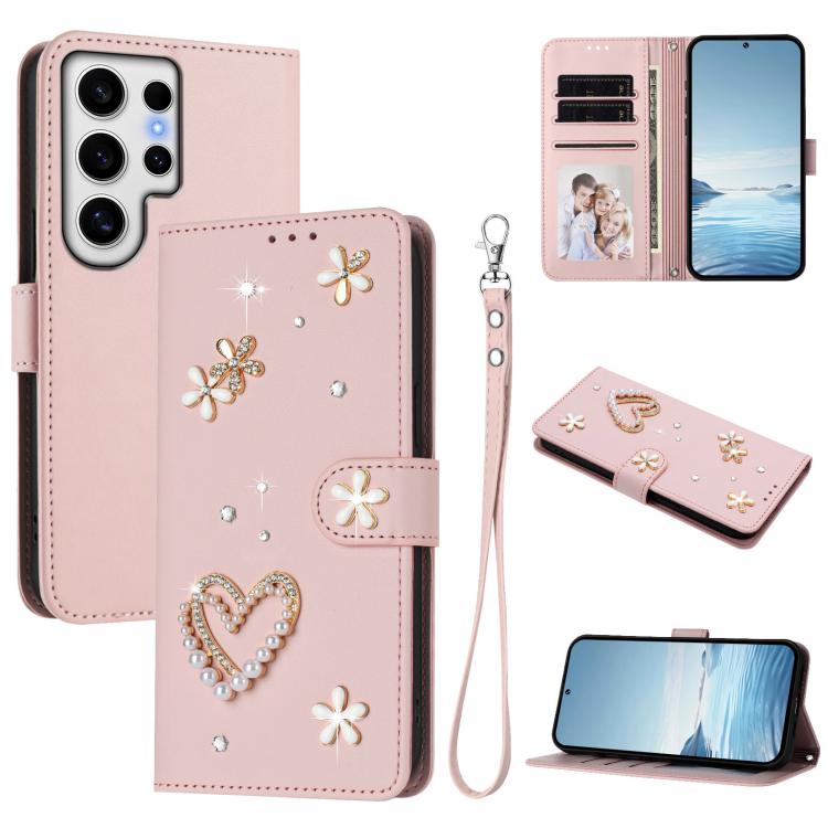 ZS01 Custodia per telefono a doppio strato in ecopelle vegana con motivo floreale a cuori e cinturino da polso, For Samsung Galaxy S24 FE 5G, For Samsung Galaxy S24 Ultra 5G, For Samsung Galaxy S23 FE 5G