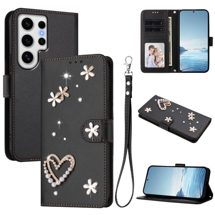 ZS01 Custodia per telefono a doppio strato in ecopelle vegana con motivo floreale a cuori e cinturino da polso, For Samsung Galaxy S24 FE 5G, For Samsung Galaxy S24 Ultra 5G, For Samsung Galaxy S23 FE 5G