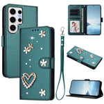 ZS01 Custodia per telefono a doppio strato in ecopelle vegana con motivo floreale a cuori e cinturino da polso, For Samsung Galaxy S24 FE 5G, For Samsung Galaxy S24 Ultra 5G, For Samsung Galaxy S23 FE 5G