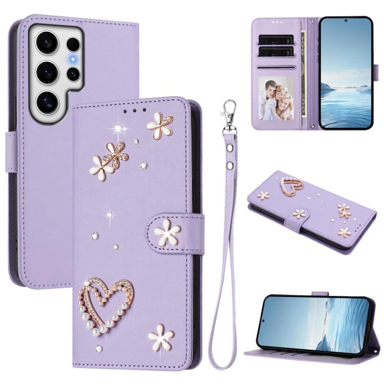 ZS01 Custodia per telefono a doppio strato in ecopelle vegana con motivo floreale a cuori e cinturino da polso, For Samsung Galaxy S24 FE 5G, For Samsung Galaxy S24 Ultra 5G, For Samsung Galaxy S23 FE 5G