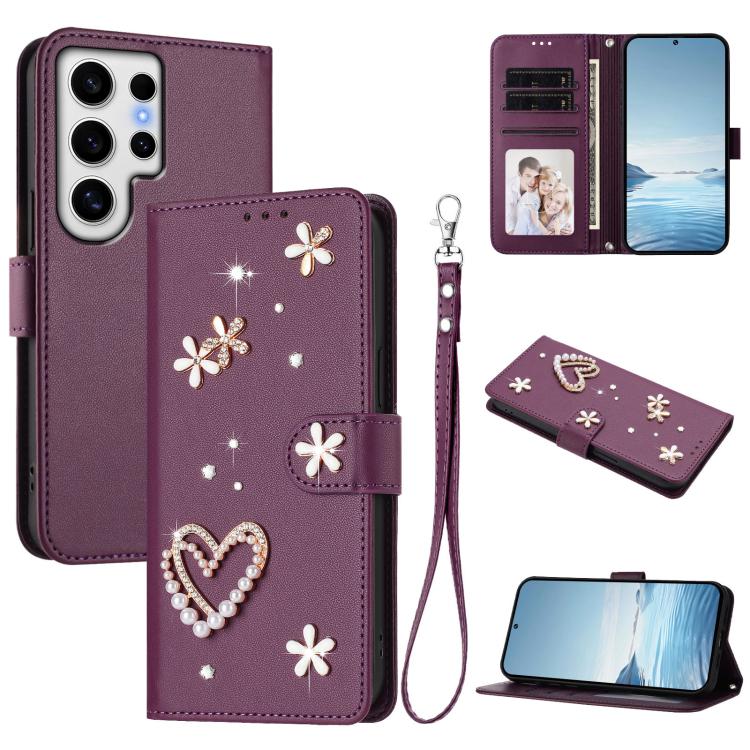 ZS01 Custodia per telefono a doppio strato in ecopelle vegana con motivo floreale a cuori e cinturino da polso, For Samsung Galaxy S24 FE 5G, For Samsung Galaxy S24 Ultra 5G, For Samsung Galaxy S23 FE 5G