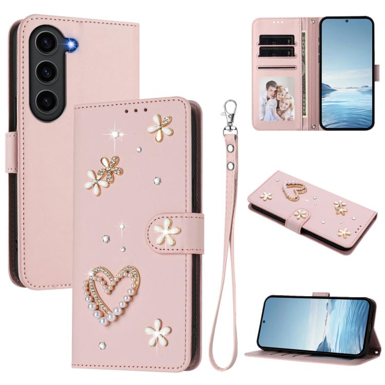 ZS01 Custodia per telefono a doppio strato in ecopelle vegana con motivo floreale a cuori e cinturino da polso, For Samsung Galaxy S24 FE 5G, For Samsung Galaxy S24 Ultra 5G, For Samsung Galaxy S23 FE 5G