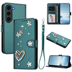 ZS01 Custodia per telefono a doppio strato in ecopelle vegana con motivo floreale a cuori e cinturino da polso, For Samsung Galaxy S24 FE 5G, For Samsung Galaxy S24 Ultra 5G, For Samsung Galaxy S23 FE 5G