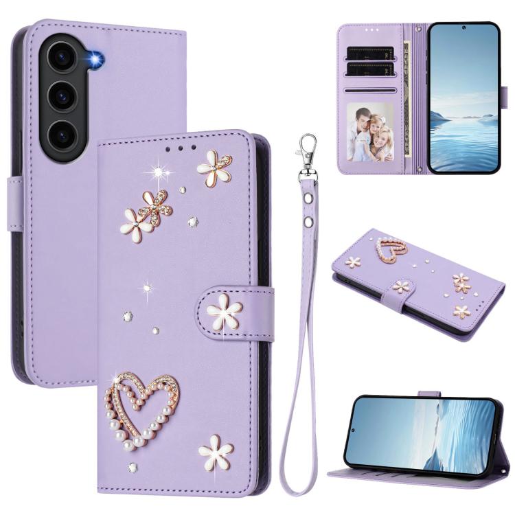ZS01 Custodia per telefono a doppio strato in ecopelle vegana con motivo floreale a cuori e cinturino da polso, For Samsung Galaxy S24 FE 5G, For Samsung Galaxy S24 Ultra 5G, For Samsung Galaxy S23 FE 5G