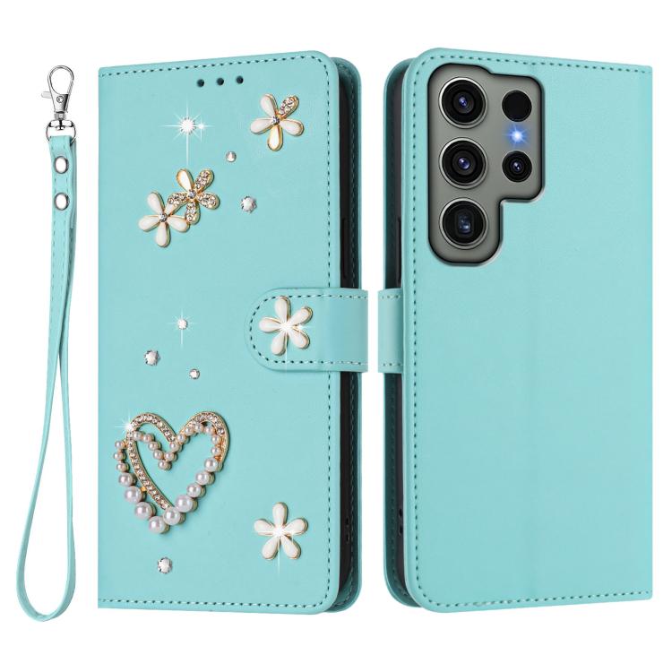 ZS01 Custodia per telefono a doppio strato in ecopelle vegana con motivo floreale a cuori e cinturino da polso, For Samsung Galaxy S23 Ultra 5G, For Samsung Galaxy S23+ 5G, For Samsung Galaxy S23 5G