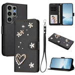 ZS01 Custodia per telefono a doppio strato in ecopelle vegana con motivo floreale a cuori e cinturino da polso, For Samsung Galaxy S23 Ultra 5G, For Samsung Galaxy S23+ 5G, For Samsung Galaxy S23 5G