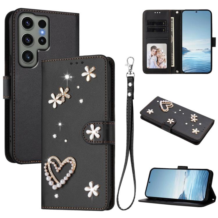 ZS01 Custodia per telefono a doppio strato in ecopelle vegana con motivo floreale a cuori e cinturino da polso, For Samsung Galaxy S23 Ultra 5G, For Samsung Galaxy S23+ 5G, For Samsung Galaxy S23 5G