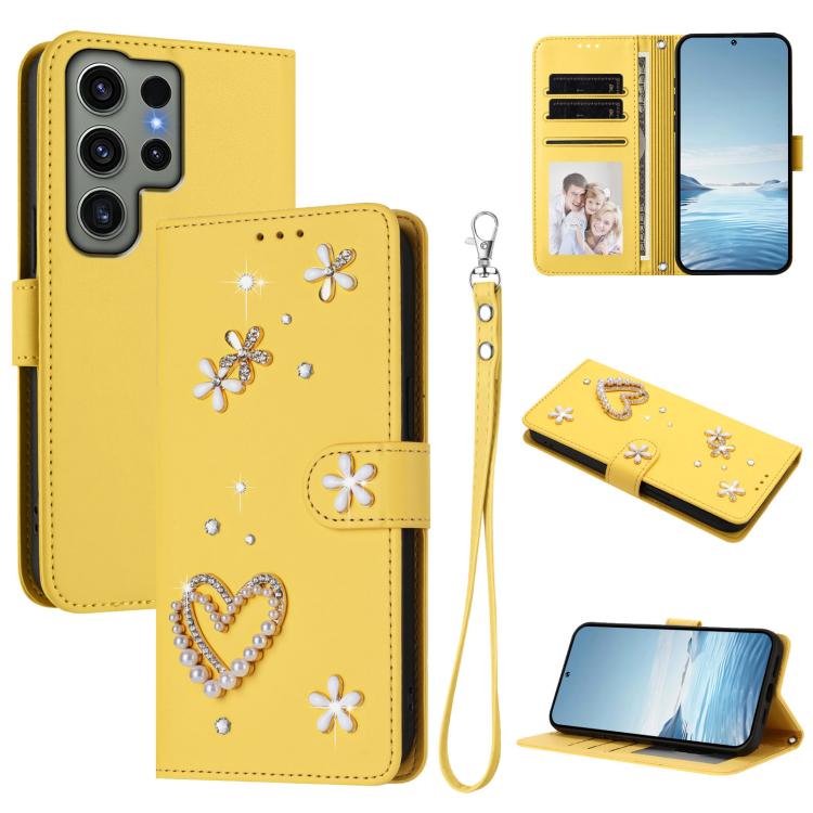 ZS01 Custodia per telefono a doppio strato in ecopelle vegana con motivo floreale a cuori e cinturino da polso, For Samsung Galaxy S23 Ultra 5G, For Samsung Galaxy S23+ 5G, For Samsung Galaxy S23 5G