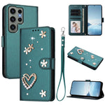 ZS01 Custodia per telefono a doppio strato in ecopelle vegana con motivo floreale a cuori e cinturino da polso, For Samsung Galaxy S23 Ultra 5G, For Samsung Galaxy S23+ 5G, For Samsung Galaxy S23 5G