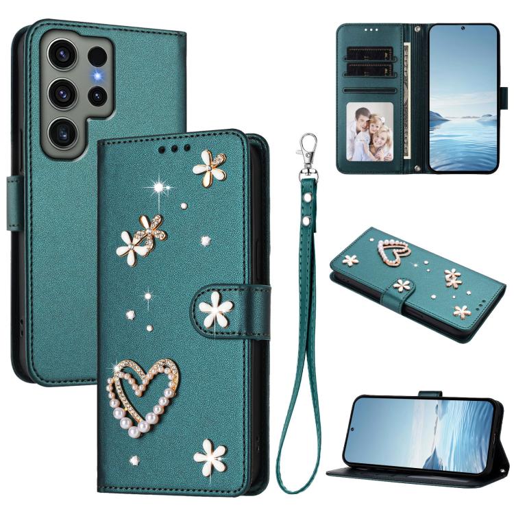 ZS01 Custodia per telefono a doppio strato in ecopelle vegana con motivo floreale a cuori e cinturino da polso, For Samsung Galaxy S23 Ultra 5G, For Samsung Galaxy S23+ 5G, For Samsung Galaxy S23 5G