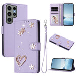 ZS01 Custodia per telefono a doppio strato in ecopelle vegana con motivo floreale a cuori e cinturino da polso, For Samsung Galaxy S23 Ultra 5G, For Samsung Galaxy S23+ 5G, For Samsung Galaxy S23 5G