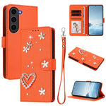 ZS01 Custodia per telefono a doppio strato in ecopelle vegana con motivo floreale a cuori e cinturino da polso, For Samsung Galaxy S23 Ultra 5G, For Samsung Galaxy S23+ 5G, For Samsung Galaxy S23 5G