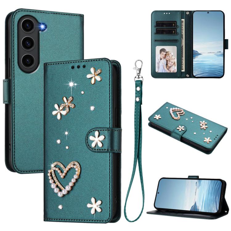 ZS01 Custodia per telefono a doppio strato in ecopelle vegana con motivo floreale a cuori e cinturino da polso, For Samsung Galaxy S23 Ultra 5G, For Samsung Galaxy S23+ 5G, For Samsung Galaxy S23 5G