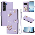 ZS01 Custodia per telefono a doppio strato in ecopelle vegana con motivo floreale a cuori e cinturino da polso, For Samsung Galaxy S23 Ultra 5G, For Samsung Galaxy S23+ 5G, For Samsung Galaxy S23 5G