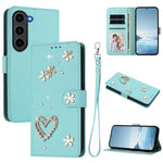 ZS01 Custodia per telefono a doppio strato in ecopelle vegana con motivo floreale a cuori e cinturino da polso, For Samsung Galaxy S23 Ultra 5G, For Samsung Galaxy S23+ 5G, For Samsung Galaxy S23 5G