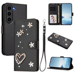 ZS01 Custodia per telefono a doppio strato in ecopelle vegana con motivo floreale a cuori e cinturino da polso, For Samsung Galaxy S23 Ultra 5G, For Samsung Galaxy S23+ 5G, For Samsung Galaxy S23 5G