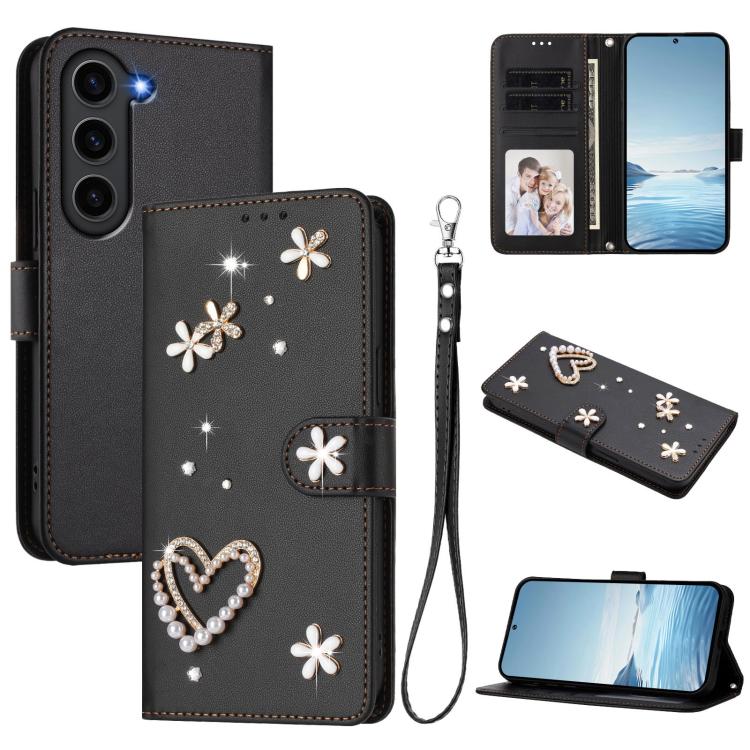 ZS01 Custodia per telefono a doppio strato in ecopelle vegana con motivo floreale a cuori e cinturino da polso, For Samsung Galaxy S23 Ultra 5G, For Samsung Galaxy S23+ 5G, For Samsung Galaxy S23 5G
