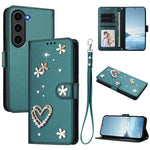 ZS01 Custodia per telefono a doppio strato in ecopelle vegana con motivo floreale a cuori e cinturino da polso, For Samsung Galaxy S23 Ultra 5G, For Samsung Galaxy S23+ 5G, For Samsung Galaxy S23 5G