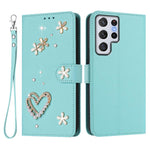 ZS01 Custodia per telefono a doppio strato in ecopelle vegana con motivo floreale a cuori e cinturino da polso, For Samsung Galaxy S22 Ultra 5G, For Samsung Galaxy S22+ 5G, For Samsung Galaxy S22 5G