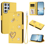 ZS01 Custodia per telefono a doppio strato in ecopelle vegana con motivo floreale a cuori e cinturino da polso, For Samsung Galaxy S22 Ultra 5G, For Samsung Galaxy S22+ 5G, For Samsung Galaxy S22 5G