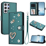 ZS01 Custodia per telefono a doppio strato in ecopelle vegana con motivo floreale a cuori e cinturino da polso, For Samsung Galaxy S22 Ultra 5G, For Samsung Galaxy S22+ 5G, For Samsung Galaxy S22 5G