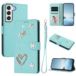 ZS01 Custodia per telefono a doppio strato in ecopelle vegana con motivo floreale a cuori e cinturino da polso, For Samsung Galaxy S22 Ultra 5G, For Samsung Galaxy S22+ 5G, For Samsung Galaxy S22 5G