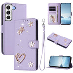 ZS01 Custodia per telefono a doppio strato in ecopelle vegana con motivo floreale a cuori e cinturino da polso, For Samsung Galaxy S22 Ultra 5G, For Samsung Galaxy S22+ 5G, For Samsung Galaxy S22 5G