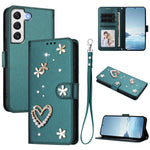 ZS01 Custodia per telefono a doppio strato in ecopelle vegana con motivo floreale a cuori e cinturino da polso, For Samsung Galaxy S22 Ultra 5G, For Samsung Galaxy S22+ 5G, For Samsung Galaxy S22 5G
