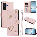 ZS01 Custodia per telefono a doppio strato in ecopelle vegana con motivo floreale a cuori e cinturino da polso, For Samsung Galaxy A57 5G, For Samsung Galaxy A37 5G, For Samsung Galaxy A25e / A25 5G JP