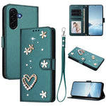 ZS01 Custodia per telefono a doppio strato in ecopelle vegana con motivo floreale a cuori e cinturino da polso, For Samsung Galaxy A57 5G, For Samsung Galaxy A37 5G, For Samsung Galaxy A25e / A25 5G JP